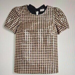 ✨🎀‎ J.Crew Factory Metallic Gingham Puff-Sleeve Top (NEW WITH TAG) ✨🎀